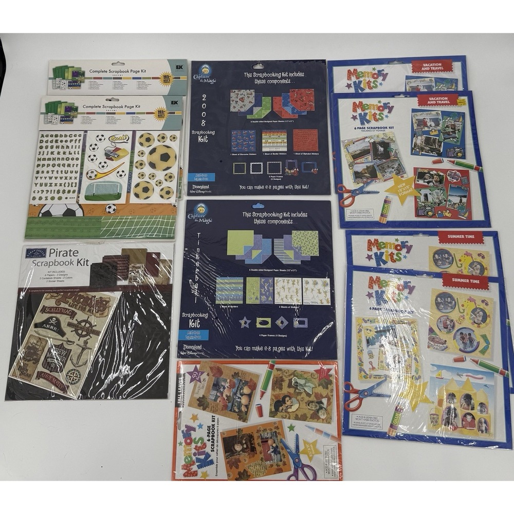 Lot Of 10 Scrabook & Sticker Kits For Kids - Pirate, Soccer, Disney, Memory Kits